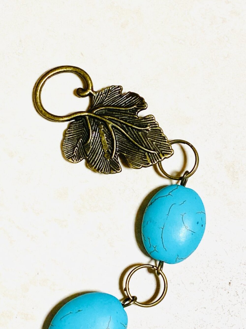 2/$20, Blue Dyed Howlite Bracelet, Genuine Gemstone & Bronze Grape Leaf Toggle - Picture 4 of 11